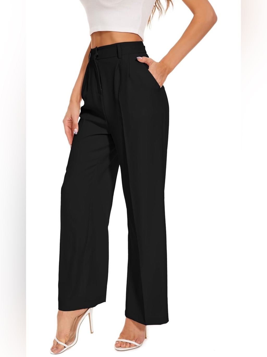 High-Rise Wide Leg Black Trousers For Women